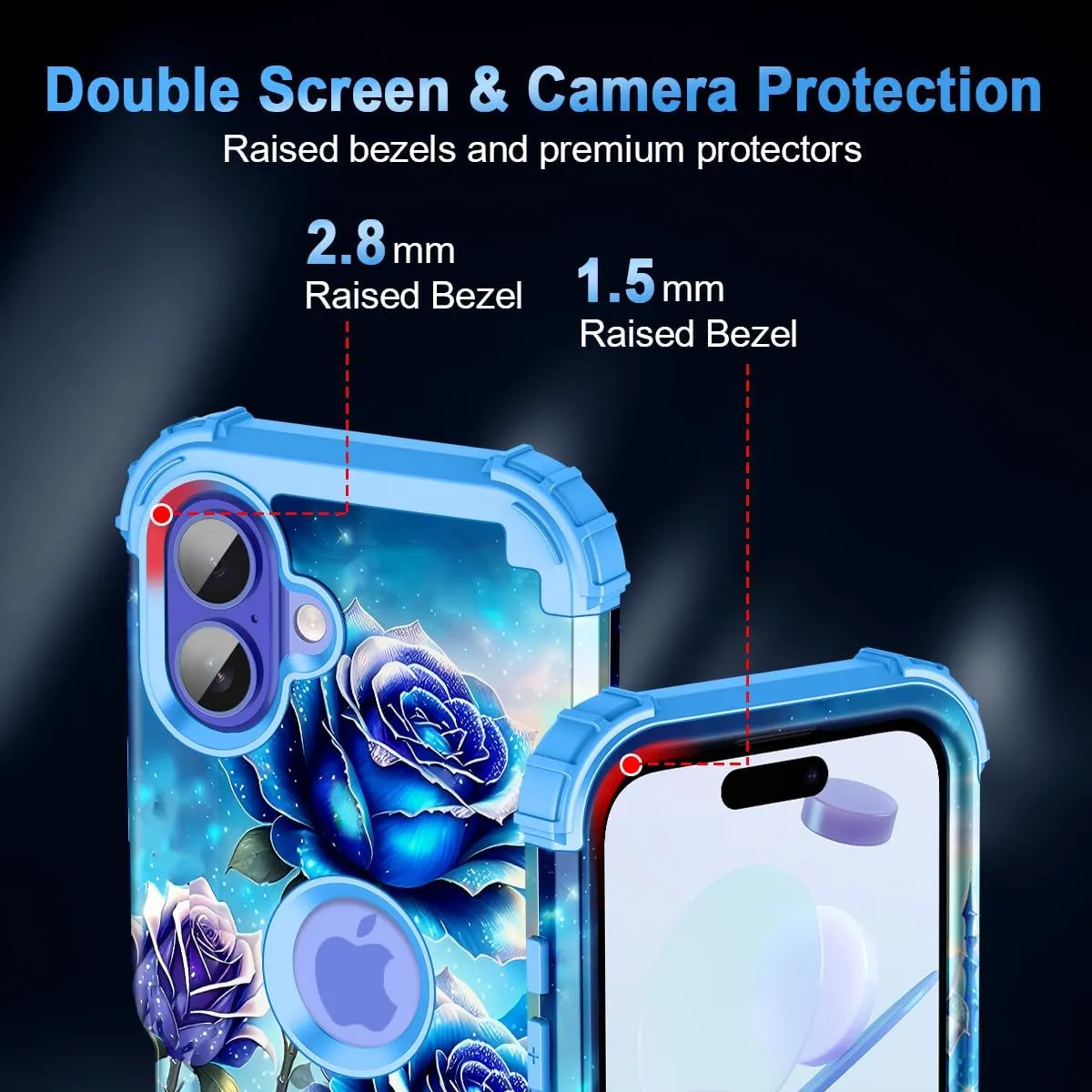 iPhone 16 Case Glow The Dark Three Layer Heavy Duty Shockproof Protection Hard Plastic Bumper Soft Silicone Case