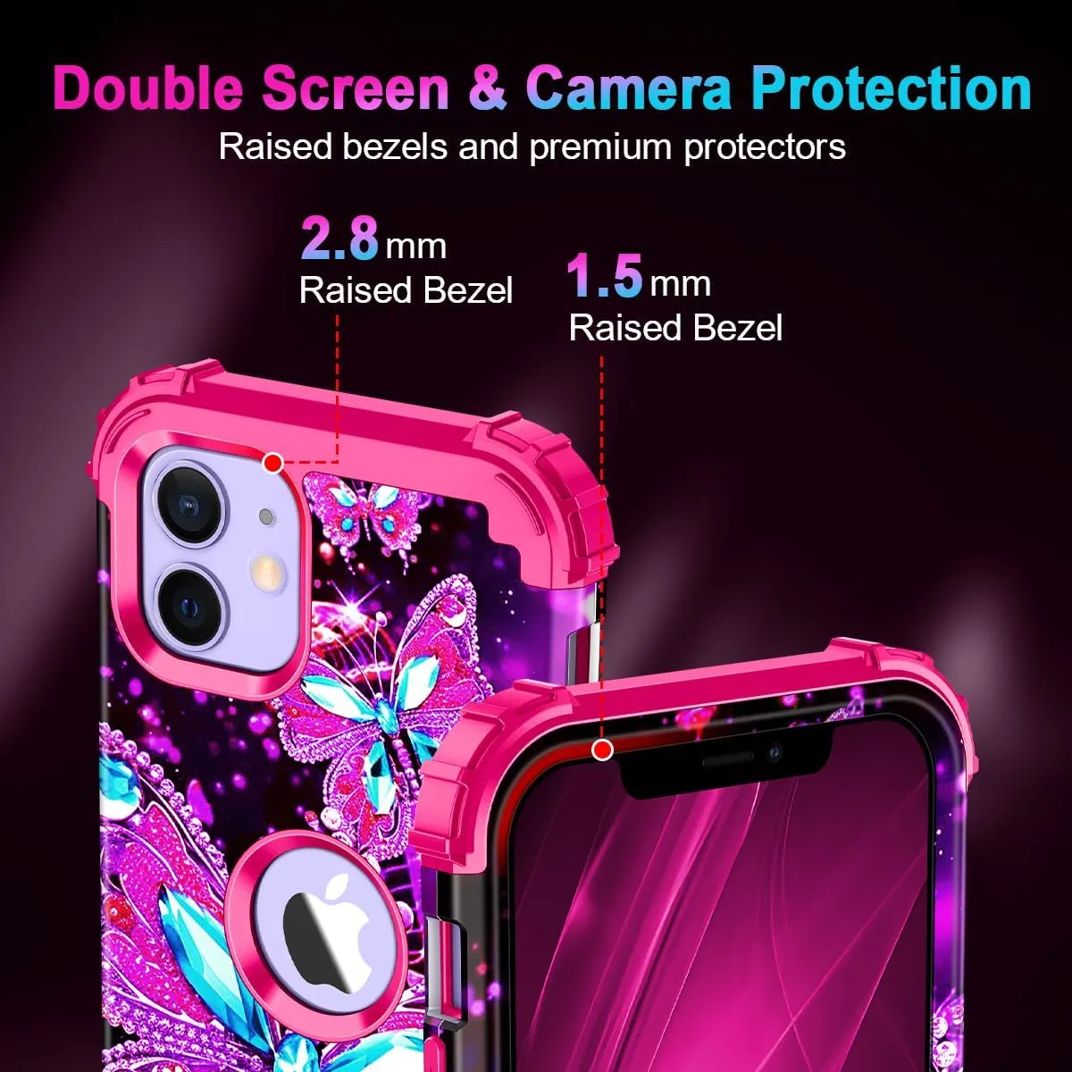 iPhone 16 Case Glow The Dark Three Layer Heavy Duty Shockproof Protection Hard Plastic Bumper Soft Silicone Case