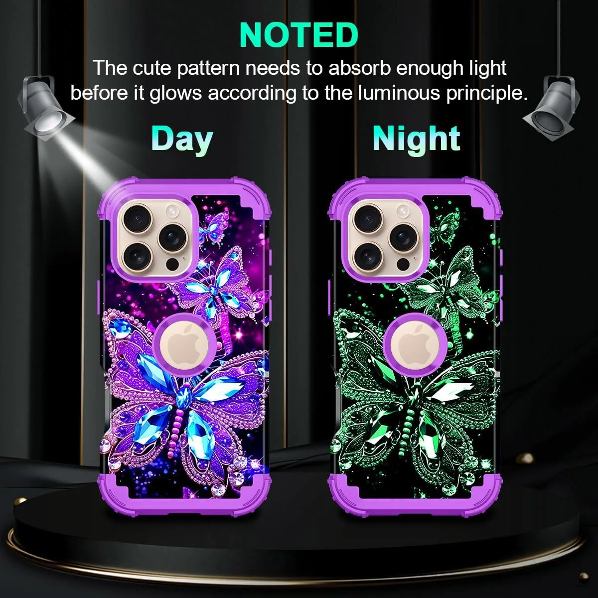iPhone 16 Case Glow The Dark Three Layer Heavy Duty Shockproof Protection Hard Plastic Bumper Soft Silicone Case