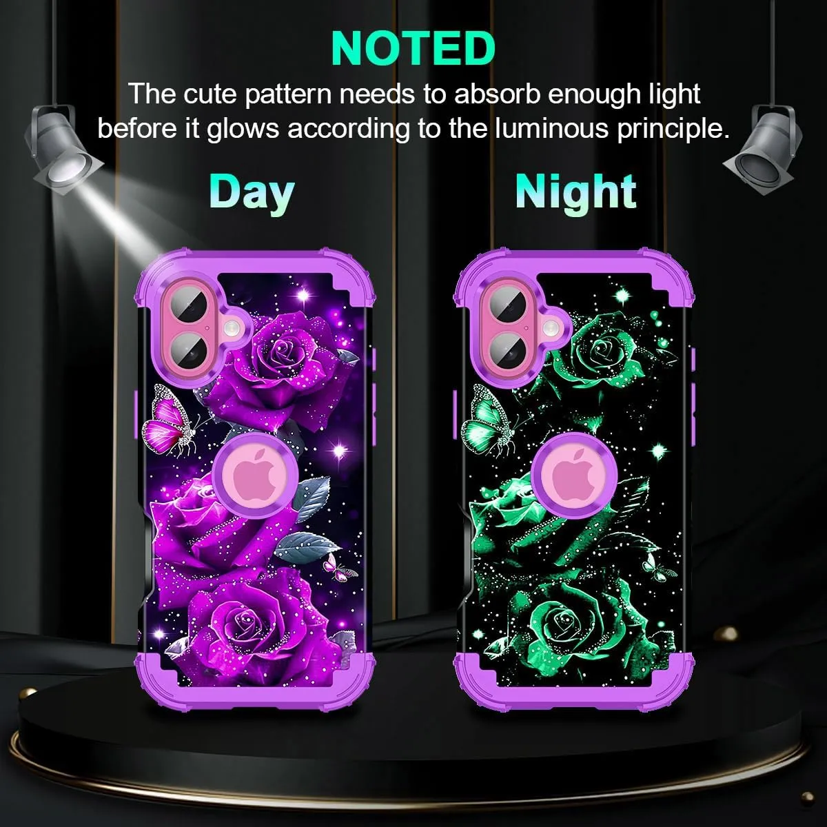 iPhone 16 Case Glow The Dark Three Layer Heavy Duty Shockproof Protection Hard Plastic Bumper Soft Silicone Case