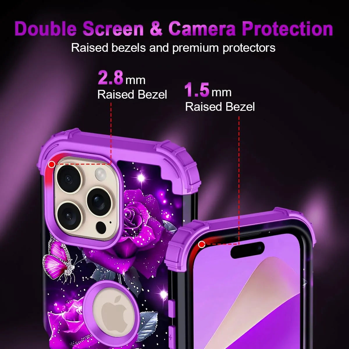 iPhone 16 Case Glow The Dark Three Layer Heavy Duty Shockproof Protection Hard Plastic Bumper Soft Silicone Case