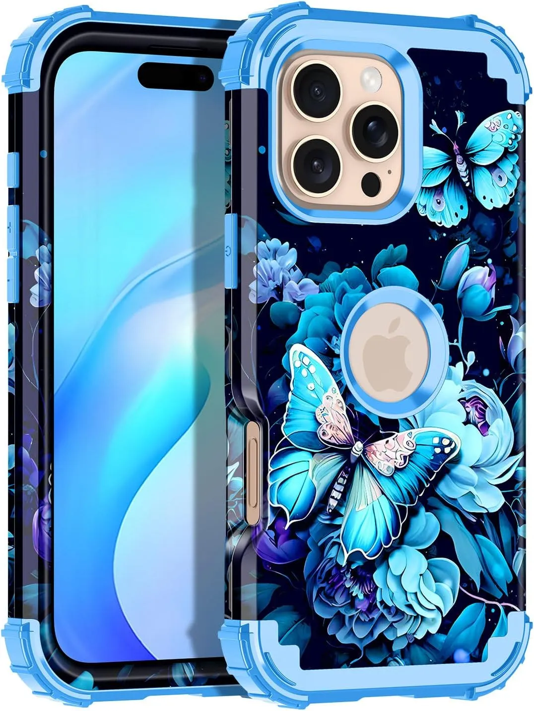 iPhone 16 Case Glow The Dark Three Layer Heavy Duty Shockproof Protection Hard Plastic Bumper Soft Silicone Case