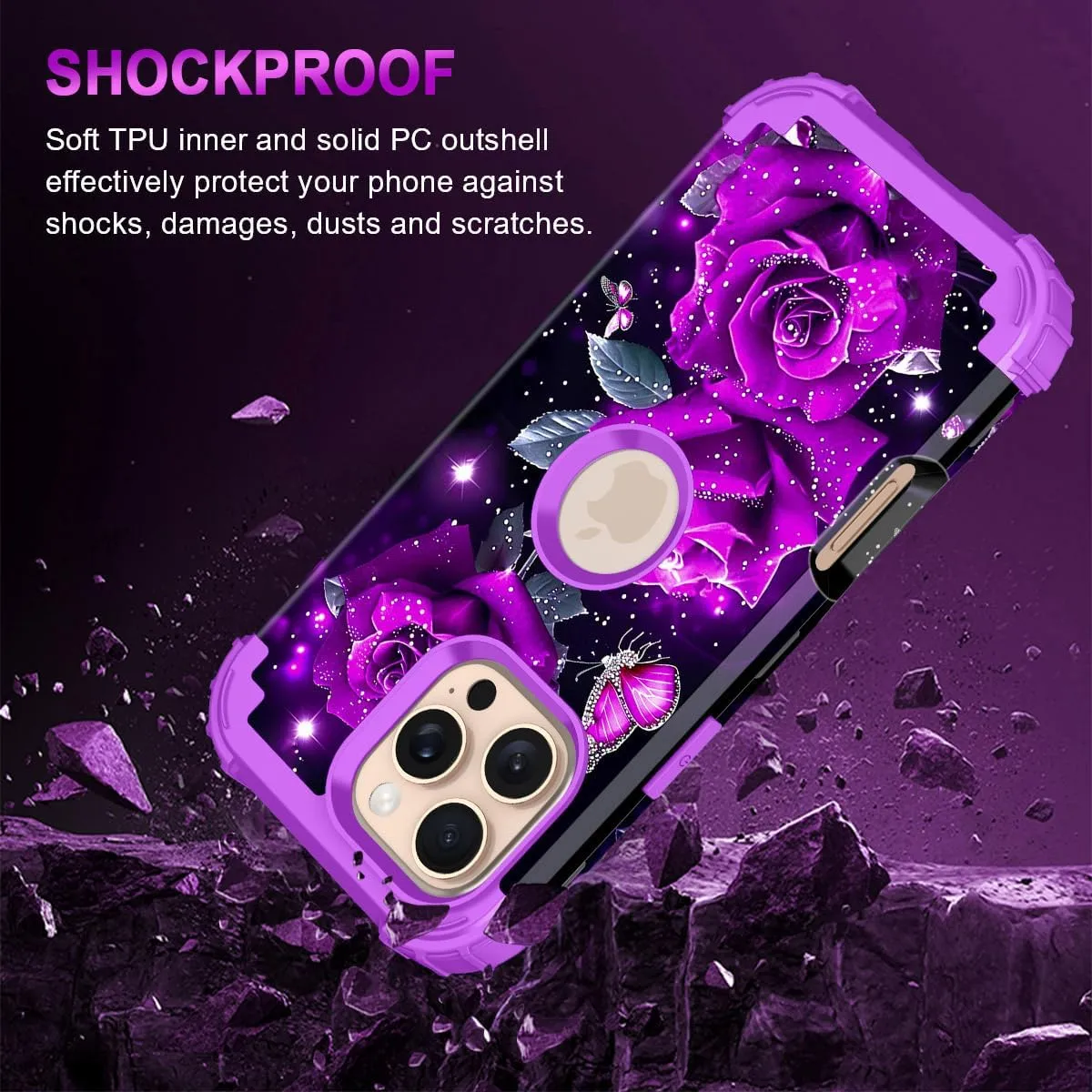 iPhone 16 Case Glow The Dark Three Layer Heavy Duty Shockproof Protection Hard Plastic Bumper Soft Silicone Case
