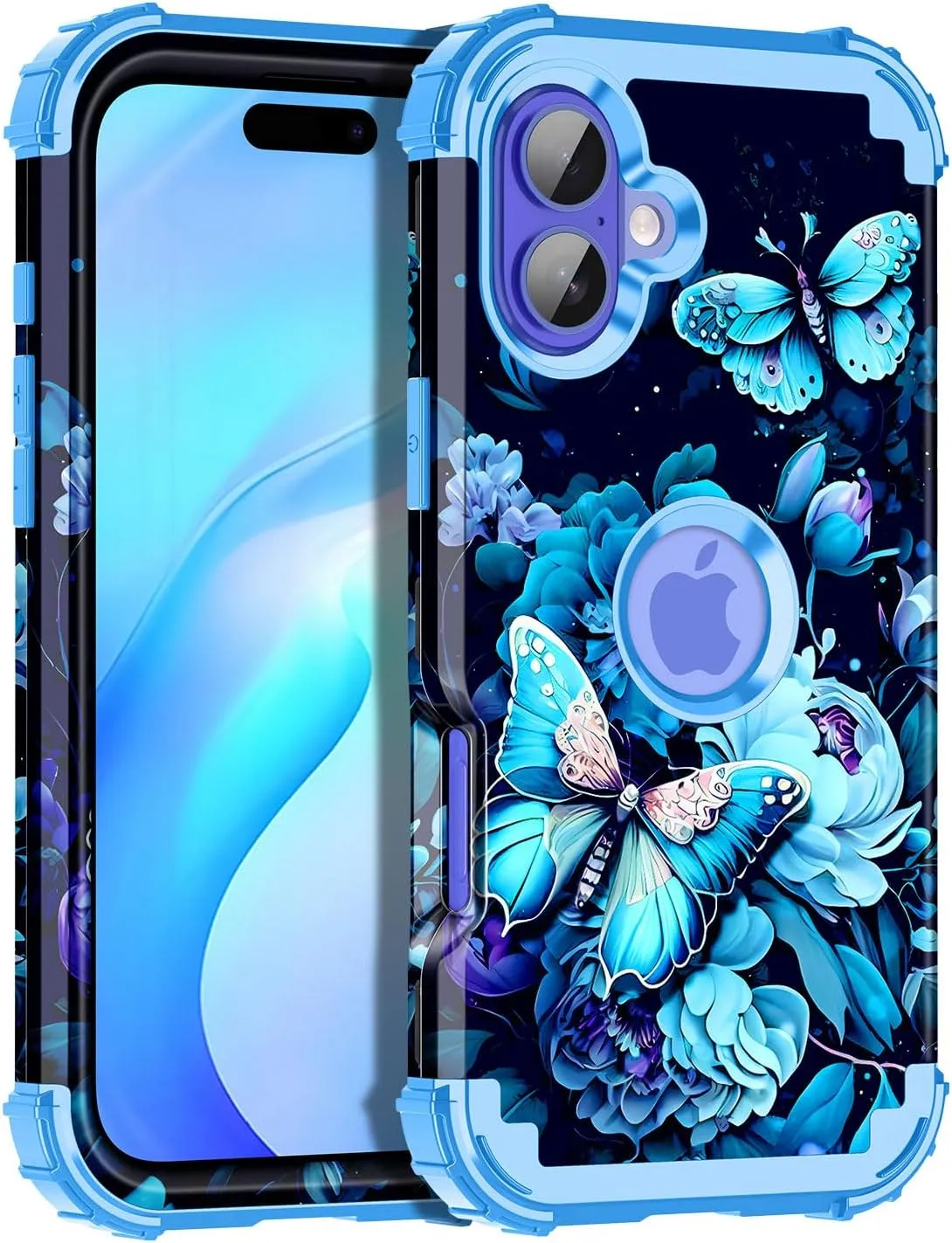 iPhone 16 Case Glow The Dark Three Layer Heavy Duty Shockproof Protection Hard Plastic Bumper Soft Silicone Case