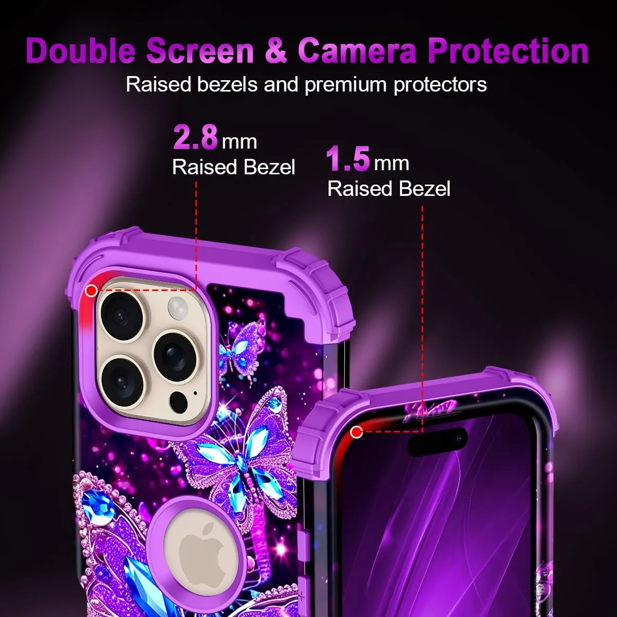 iPhone 16 Case Glow The Dark Three Layer Heavy Duty Shockproof Protection Hard Plastic Bumper Soft Silicone Case