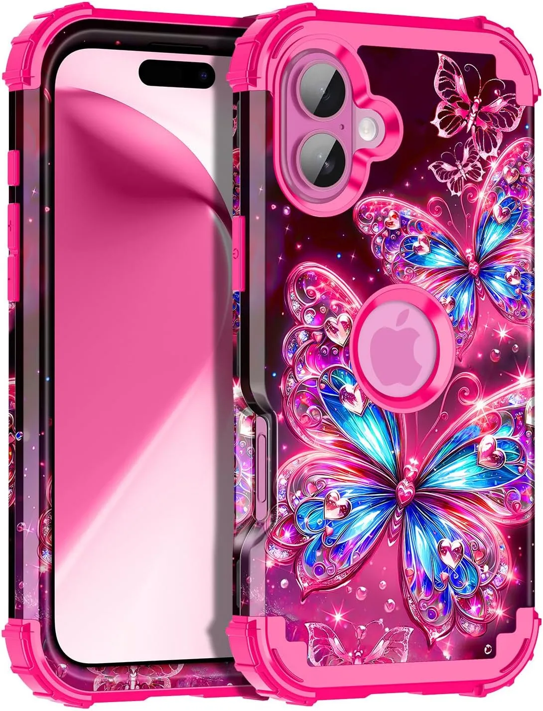 iPhone 16 Case Glow The Dark Three Layer Heavy Duty Shockproof Protection Hard Plastic Bumper Soft Silicone Case