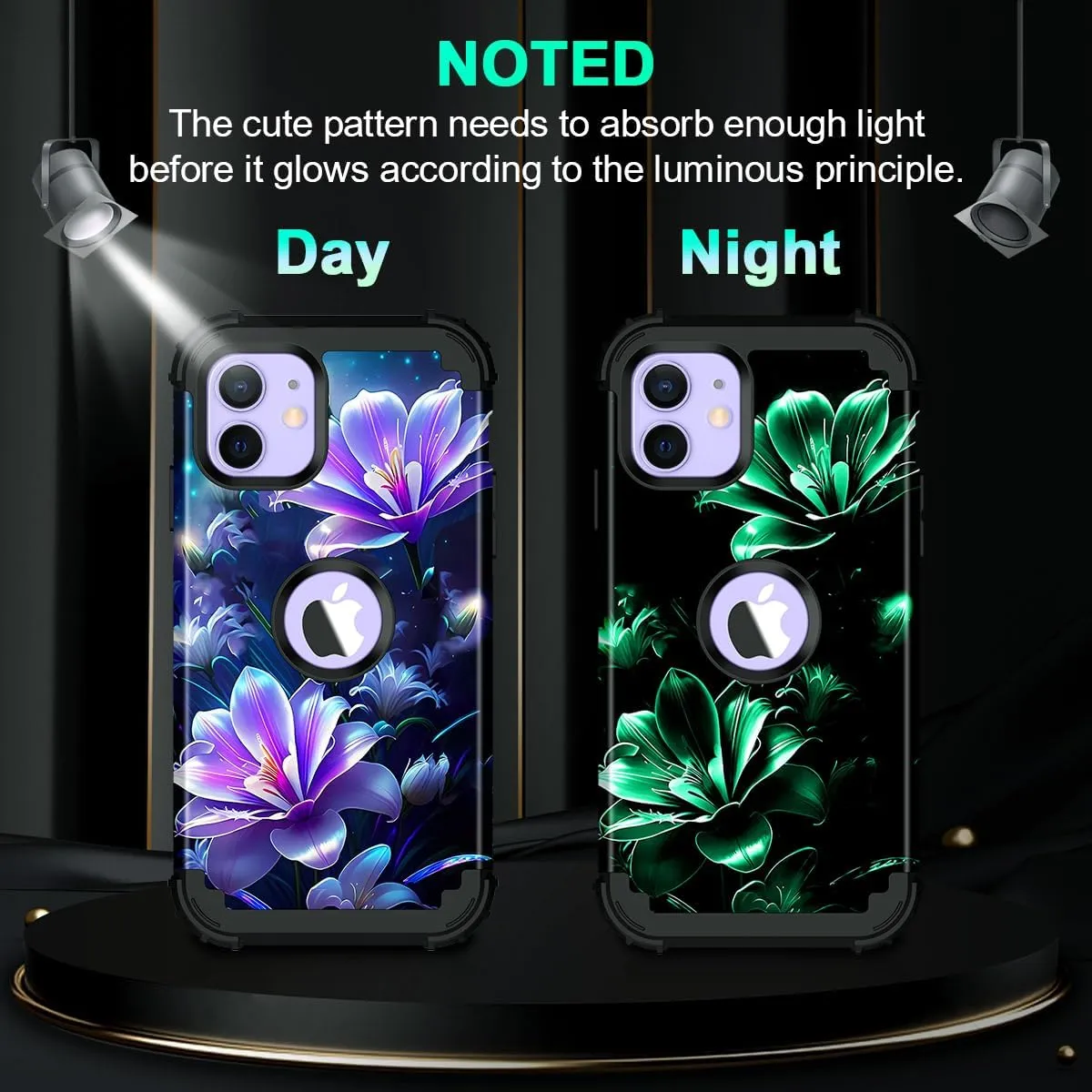 iPhone 16 Case Glow The Dark Three Layer Heavy Duty Shockproof Protection Hard Plastic Bumper Soft Silicone Case