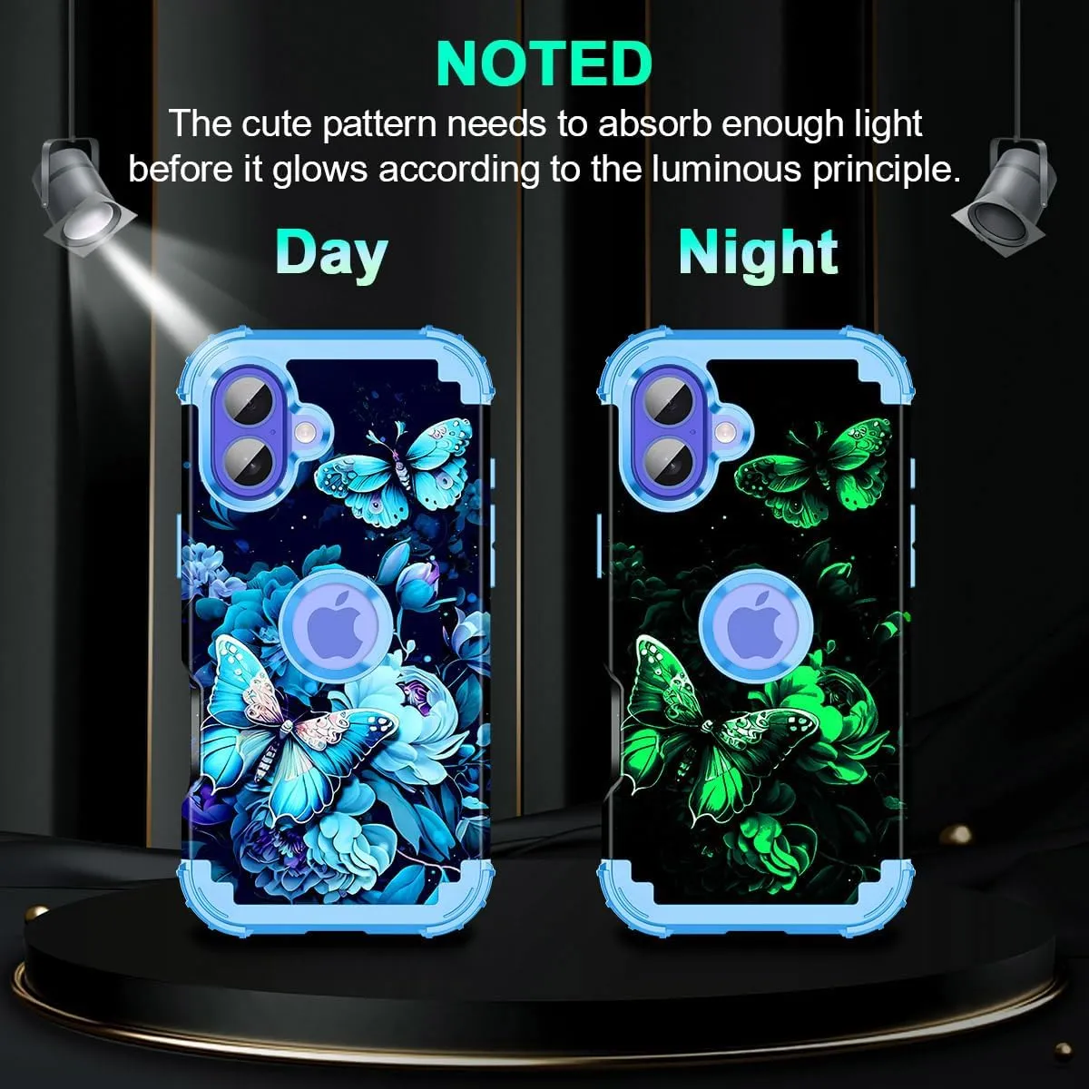 iPhone 16 Case Glow The Dark Three Layer Heavy Duty Shockproof Protection Hard Plastic Bumper Soft Silicone Case