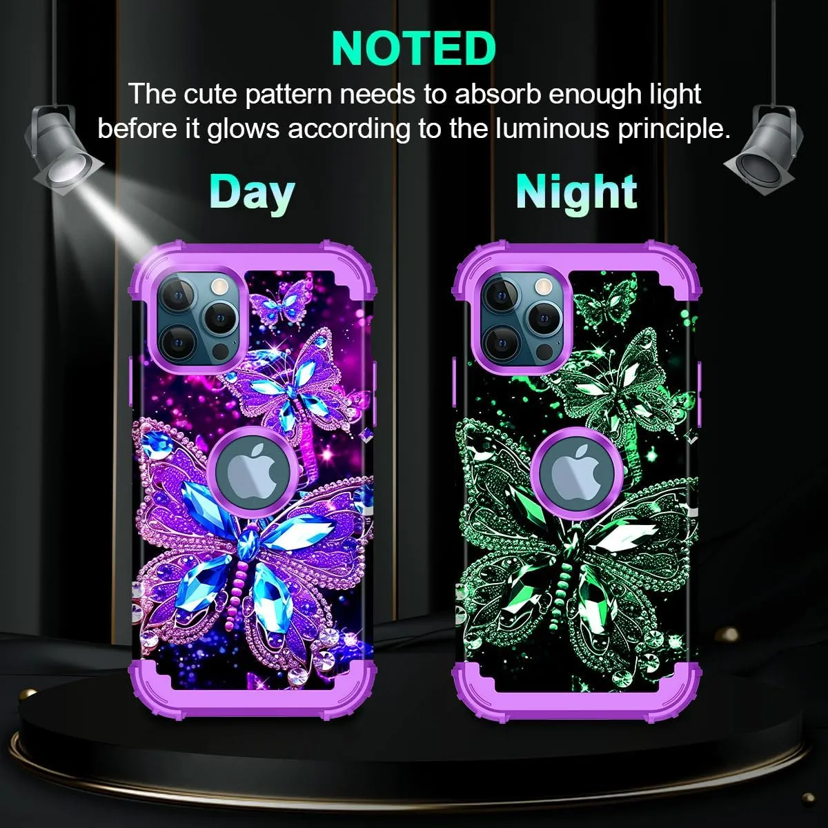 iPhone 16 Case Glow The Dark Three Layer Heavy Duty Shockproof Protection Hard Plastic Bumper Soft Silicone Case