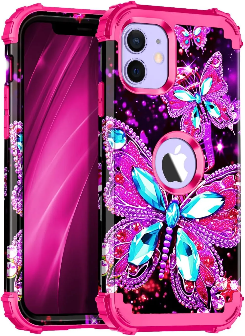 iPhone 16 Case Glow The Dark Three Layer Heavy Duty Shockproof Protection Hard Plastic Bumper Soft Silicone Case