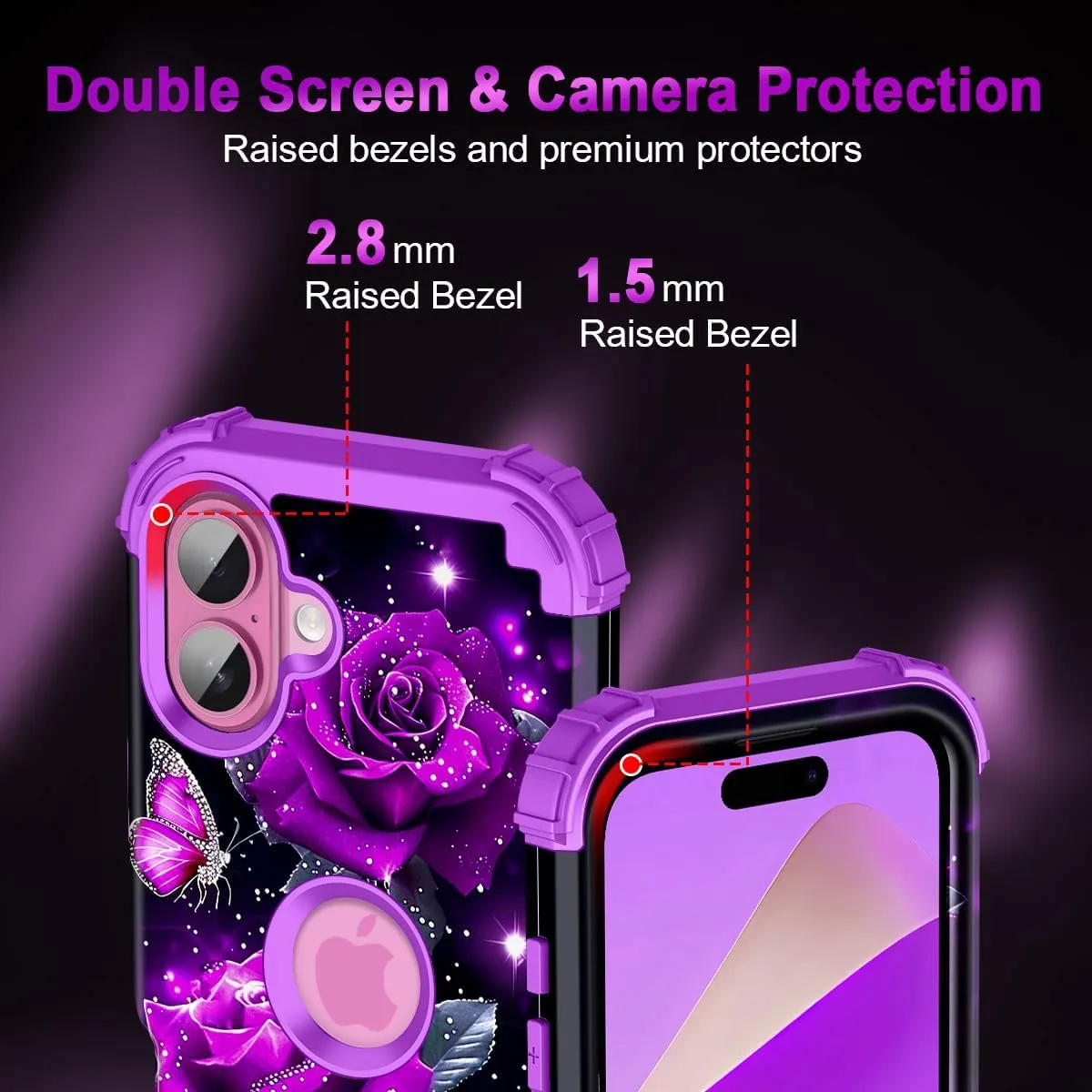 iPhone 16 Case Glow The Dark Three Layer Heavy Duty Shockproof Protection Hard Plastic Bumper Soft Silicone Case