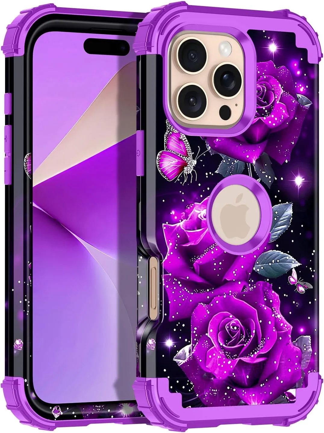 iPhone 16 Case Glow The Dark Three Layer Heavy Duty Shockproof Protection Hard Plastic Bumper Soft Silicone Case