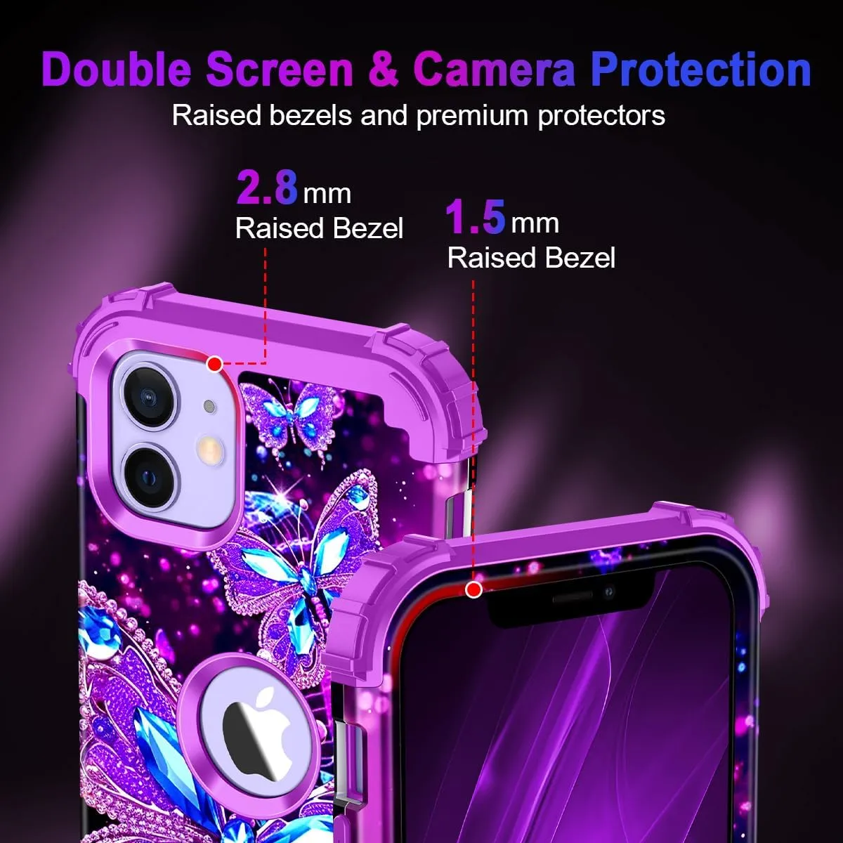 iPhone 16 Case Glow The Dark Three Layer Heavy Duty Shockproof Protection Hard Plastic Bumper Soft Silicone Case