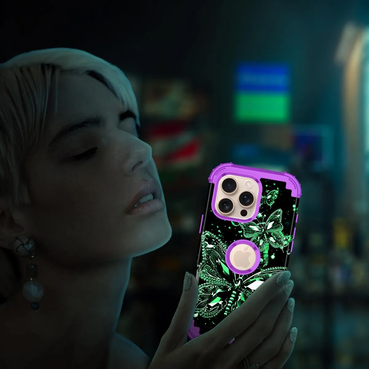 iPhone 16 Case Glow The Dark Three Layer Heavy Duty Shockproof Protection Hard Plastic Bumper Soft Silicone Case