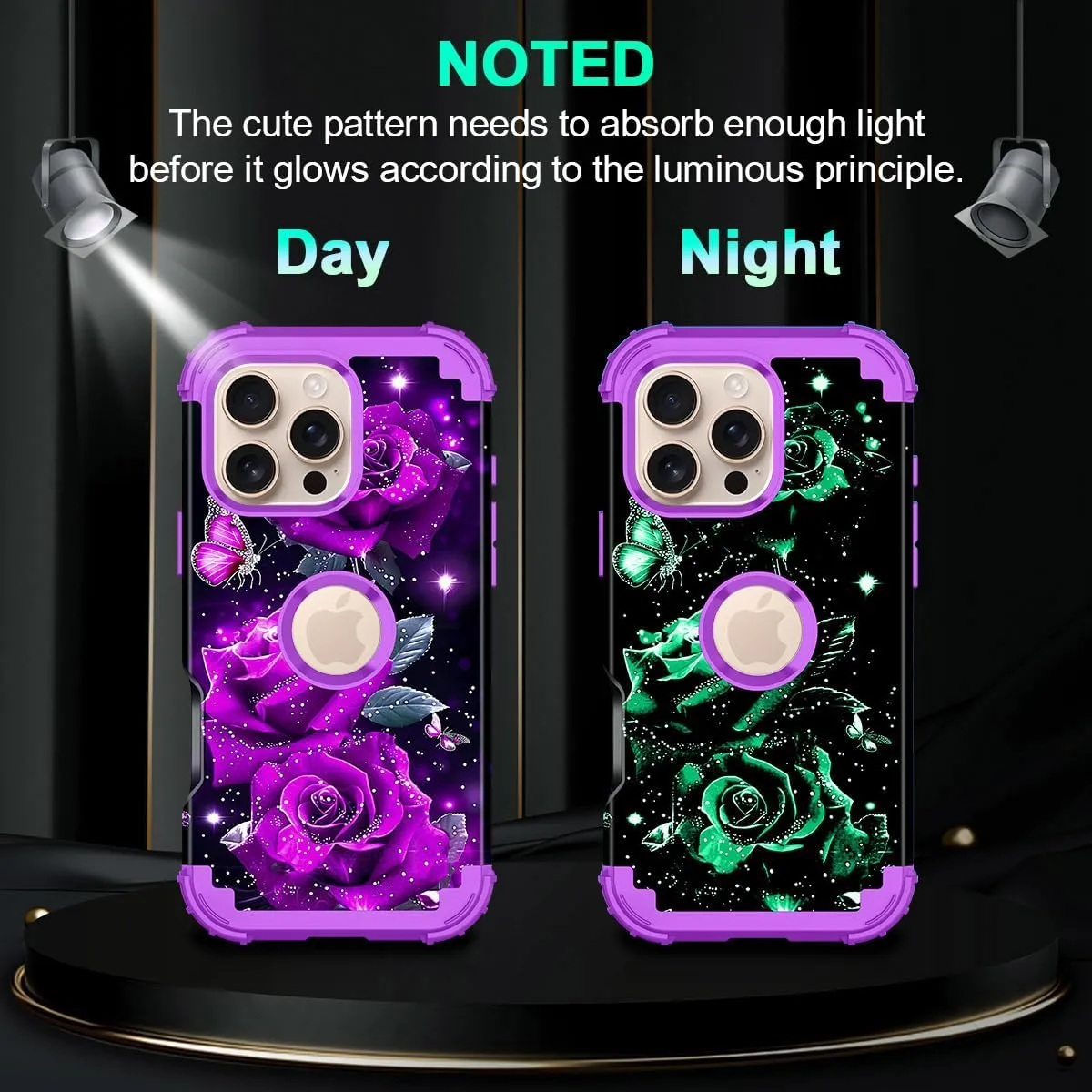 iPhone 16 Case Glow The Dark Three Layer Heavy Duty Shockproof Protection Hard Plastic Bumper Soft Silicone Case