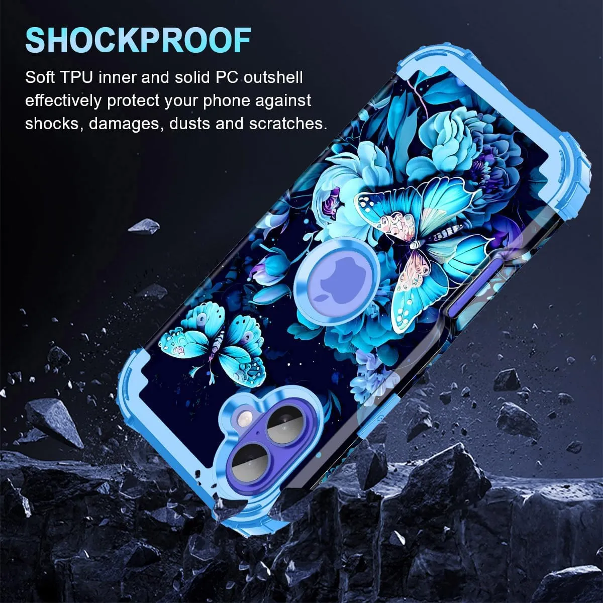iPhone 16 Case Glow The Dark Three Layer Heavy Duty Shockproof Protection Hard Plastic Bumper Soft Silicone Case