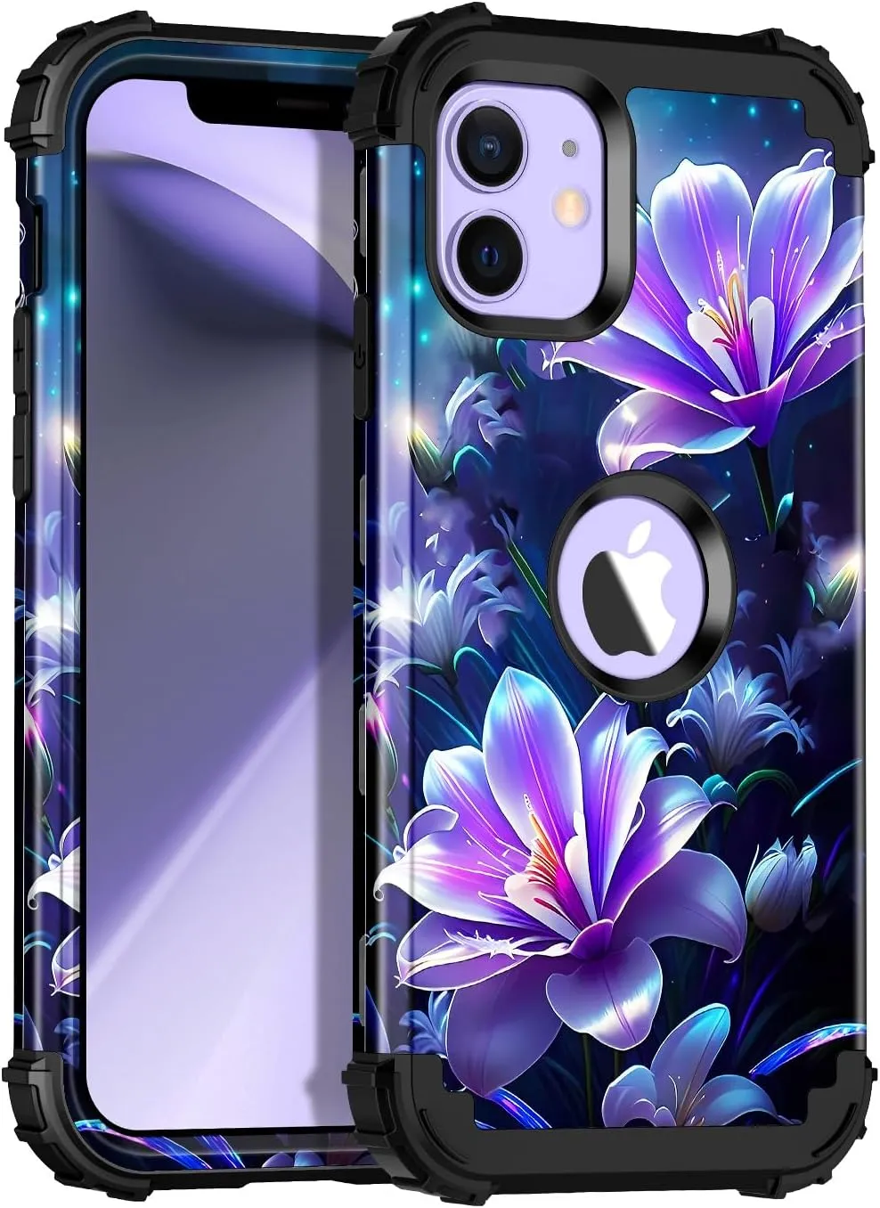 iPhone 16 Case Glow The Dark Three Layer Heavy Duty Shockproof Protection Hard Plastic Bumper Soft Silicone Case
