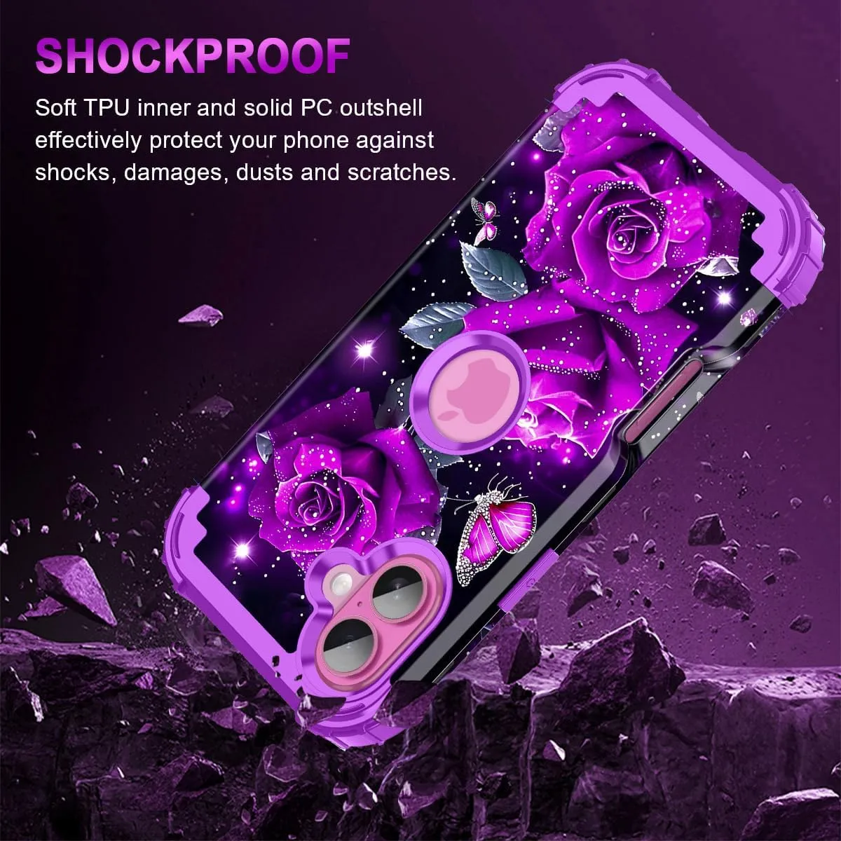iPhone 16 Case Glow The Dark Three Layer Heavy Duty Shockproof Protection Hard Plastic Bumper Soft Silicone Case