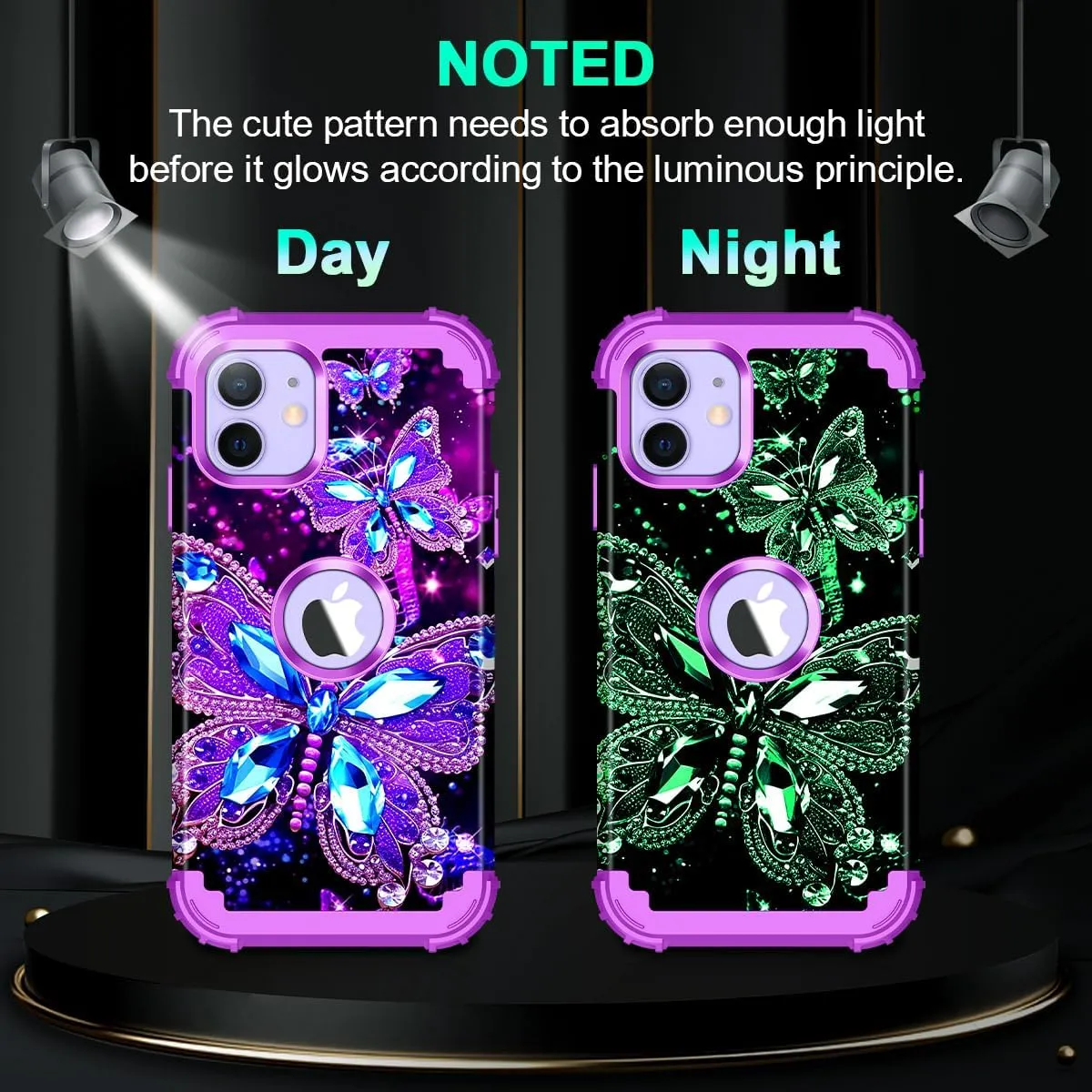 iPhone 16 Case Glow The Dark Three Layer Heavy Duty Shockproof Protection Hard Plastic Bumper Soft Silicone Case