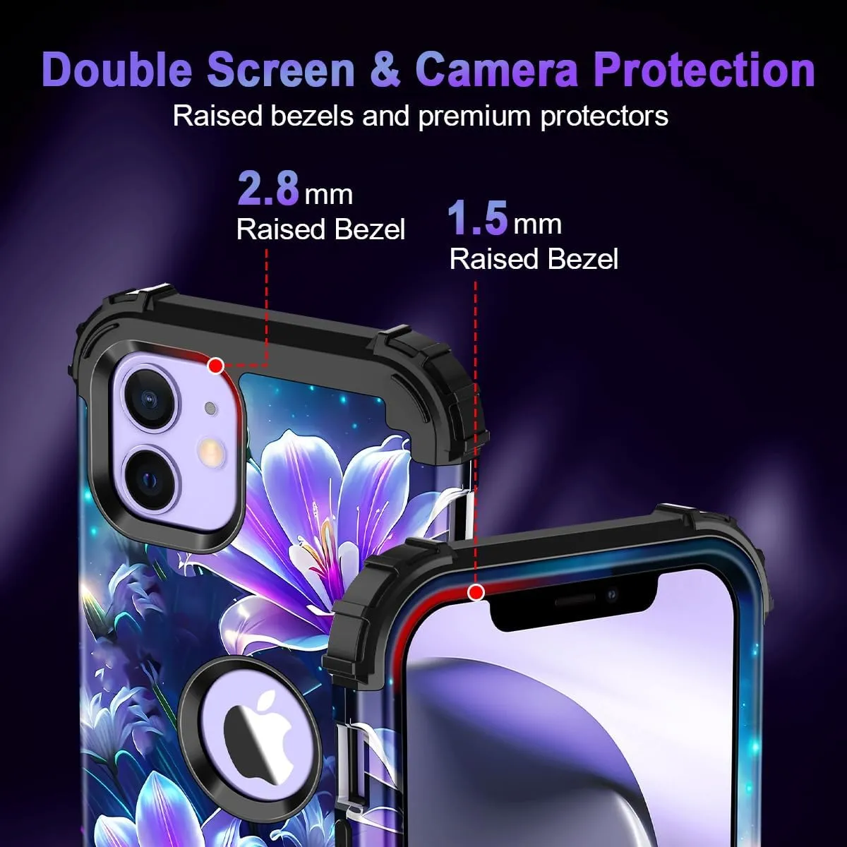 iPhone 16 Case Glow The Dark Three Layer Heavy Duty Shockproof Protection Hard Plastic Bumper Soft Silicone Case