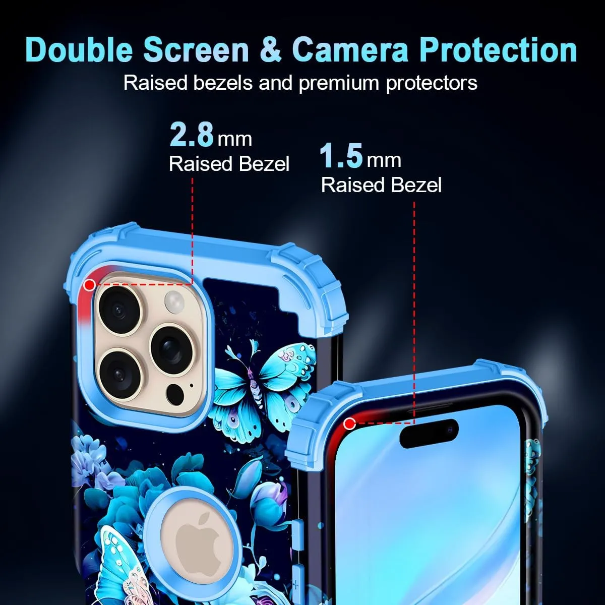 iPhone 16 Case Glow The Dark Three Layer Heavy Duty Shockproof Protection Hard Plastic Bumper Soft Silicone Case