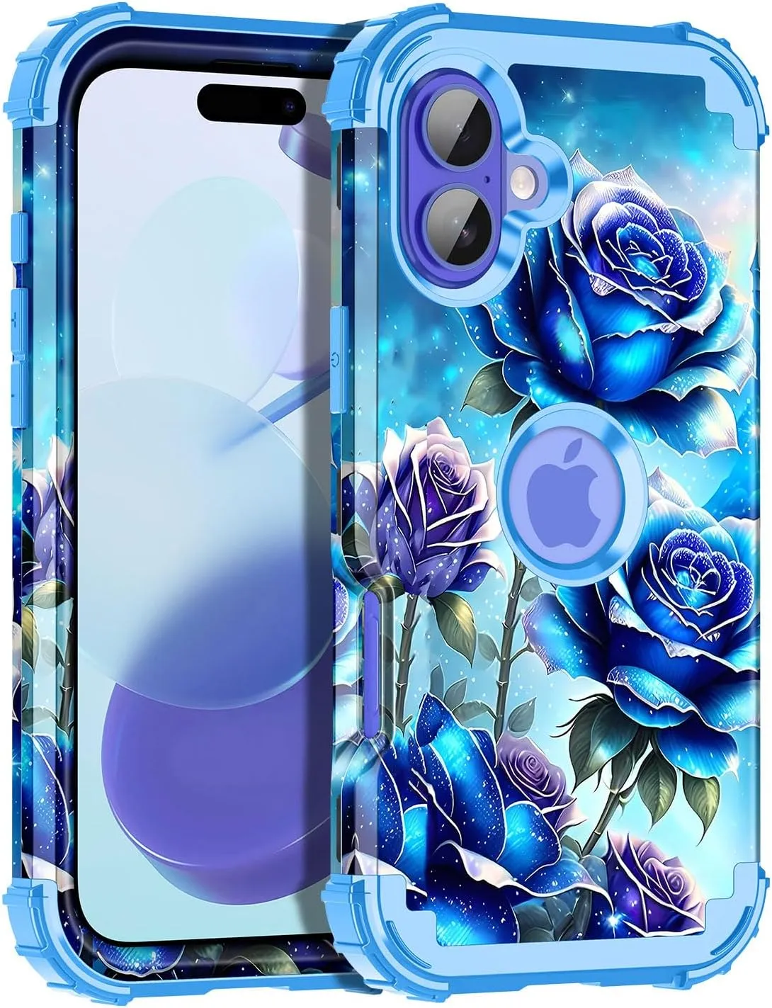 iPhone 16 Case Glow The Dark Three Layer Heavy Duty Shockproof Protection Hard Plastic Bumper Soft Silicone Case