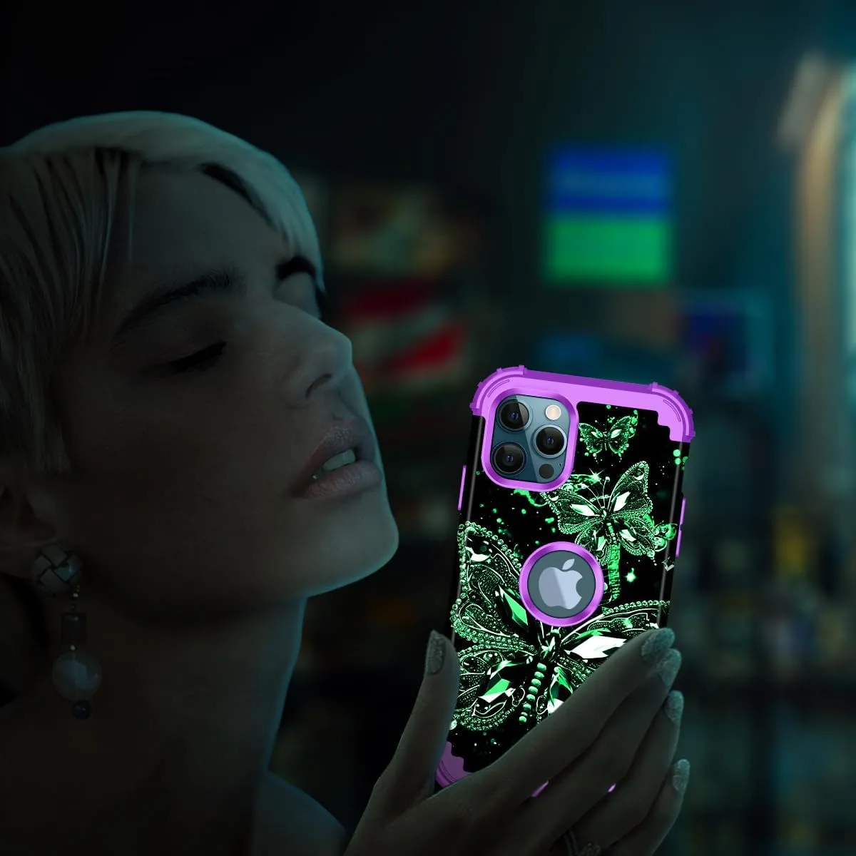 iPhone 16 Case Glow The Dark Three Layer Heavy Duty Shockproof Protection Hard Plastic Bumper Soft Silicone Case