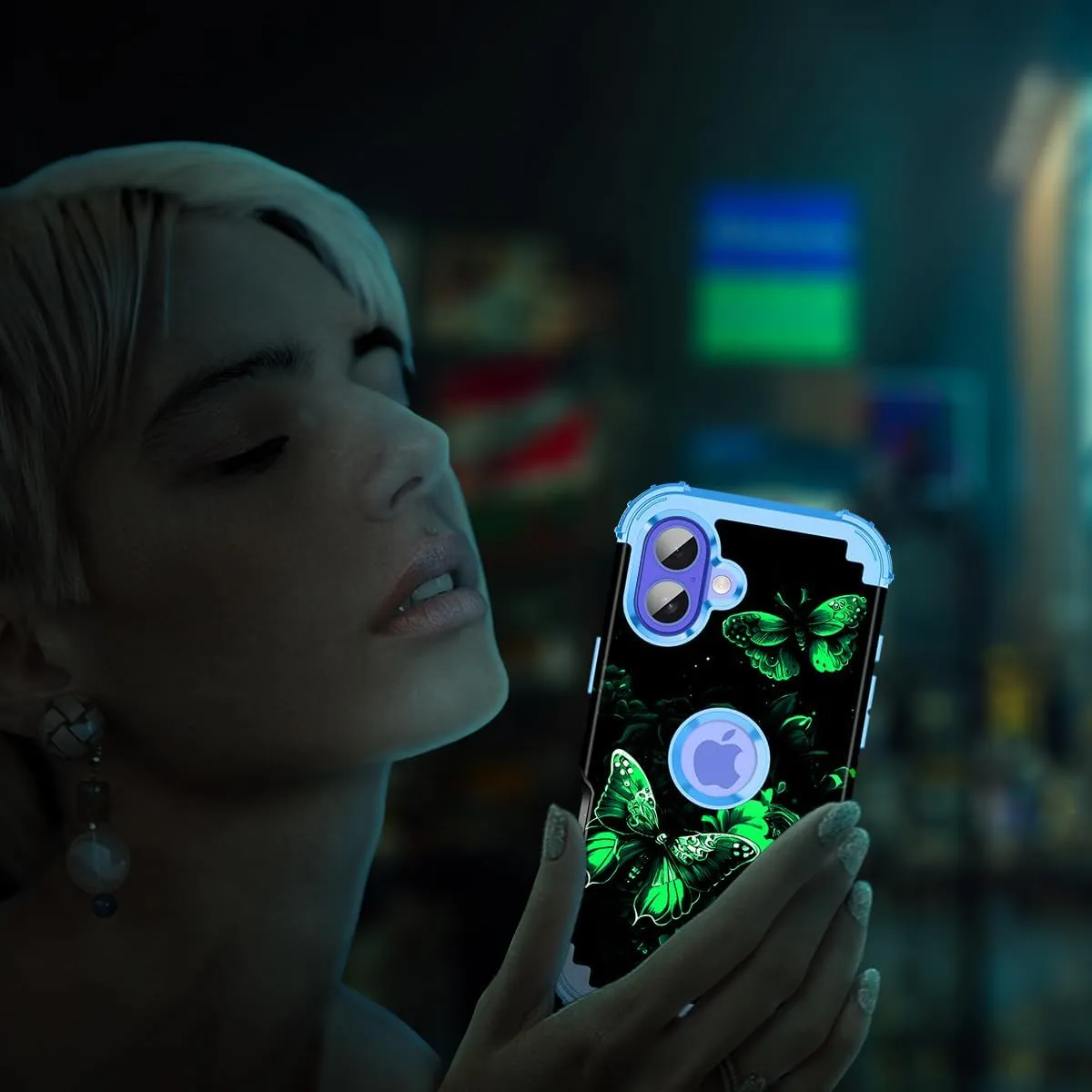 iPhone 16 Case Glow The Dark Three Layer Heavy Duty Shockproof Protection Hard Plastic Bumper Soft Silicone Case