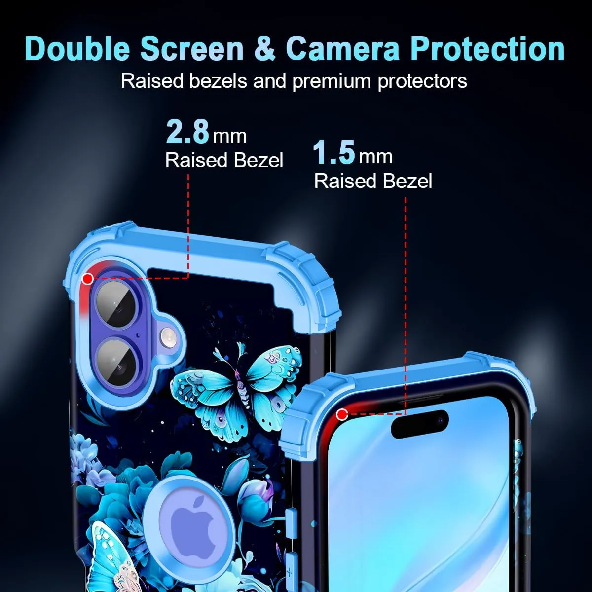 iPhone 16 Case Glow The Dark Three Layer Heavy Duty Shockproof Protection Hard Plastic Bumper Soft Silicone Case