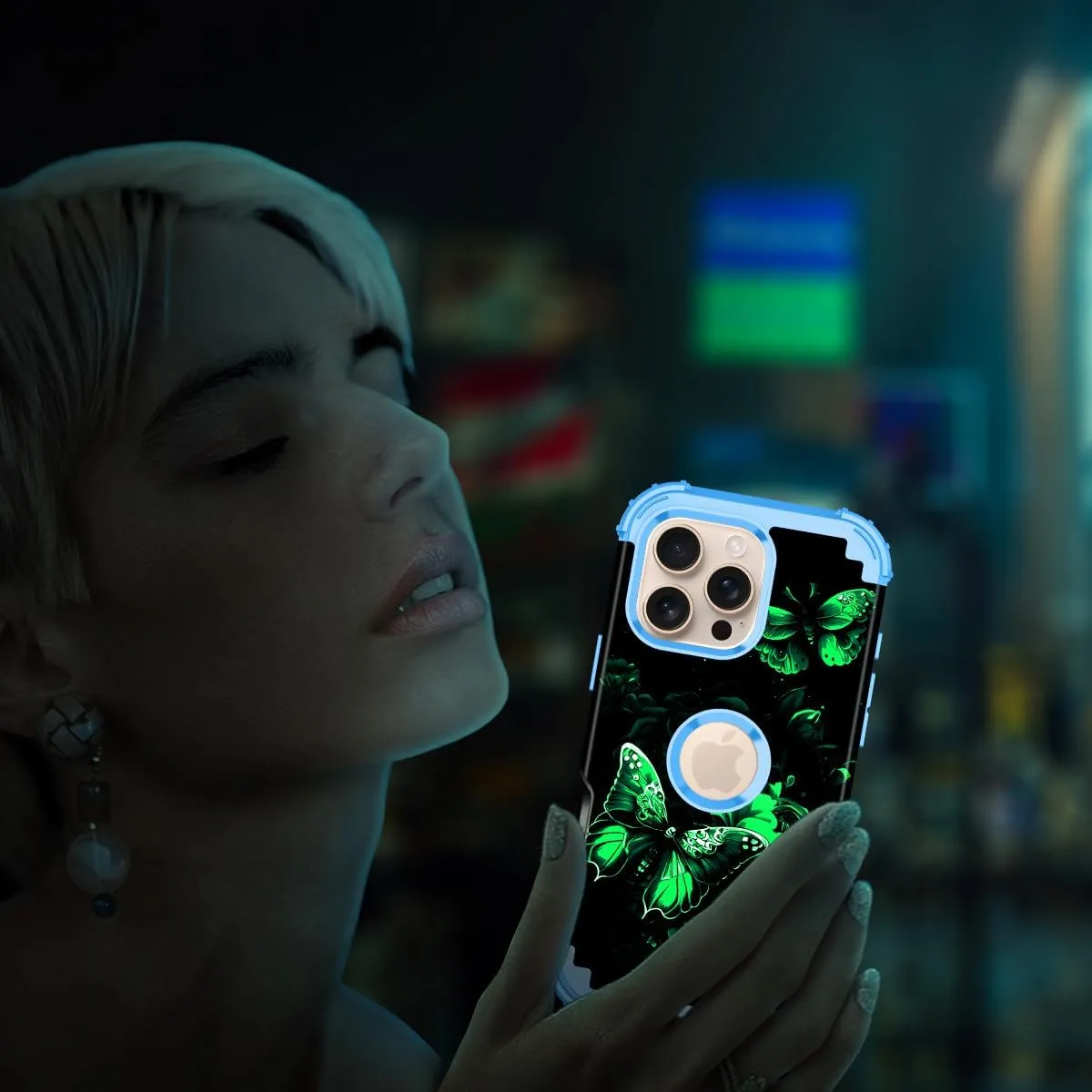 iPhone 16 Case Glow The Dark Three Layer Heavy Duty Shockproof Protection Hard Plastic Bumper Soft Silicone Case