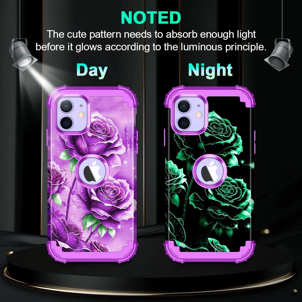 iPhone 16 Case Glow The Dark Three Layer Heavy Duty Shockproof Protection Hard Plastic Bumper Soft Silicone Case