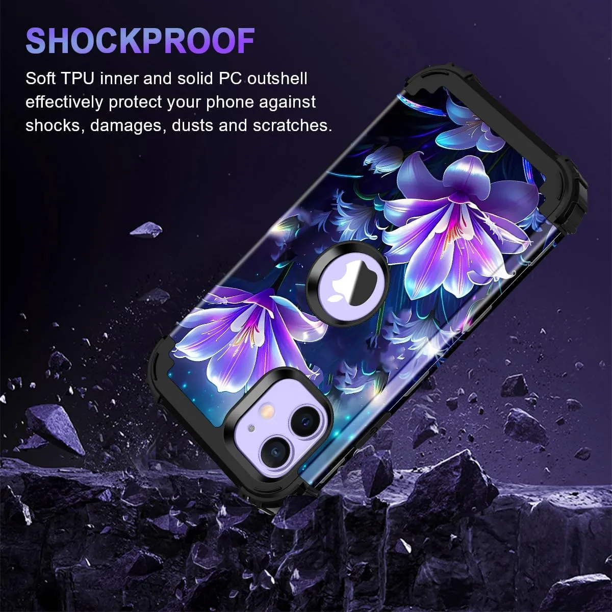 iPhone 16 Case Glow The Dark Three Layer Heavy Duty Shockproof Protection Hard Plastic Bumper Soft Silicone Case