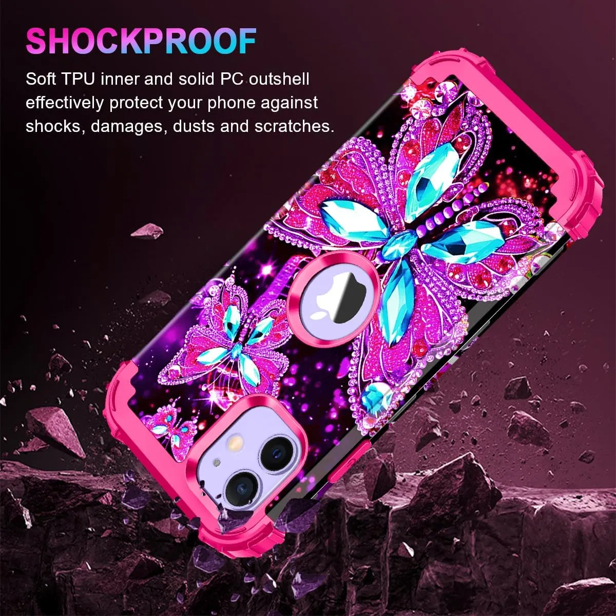 iPhone 16 Case Glow The Dark Three Layer Heavy Duty Shockproof Protection Hard Plastic Bumper Soft Silicone Case