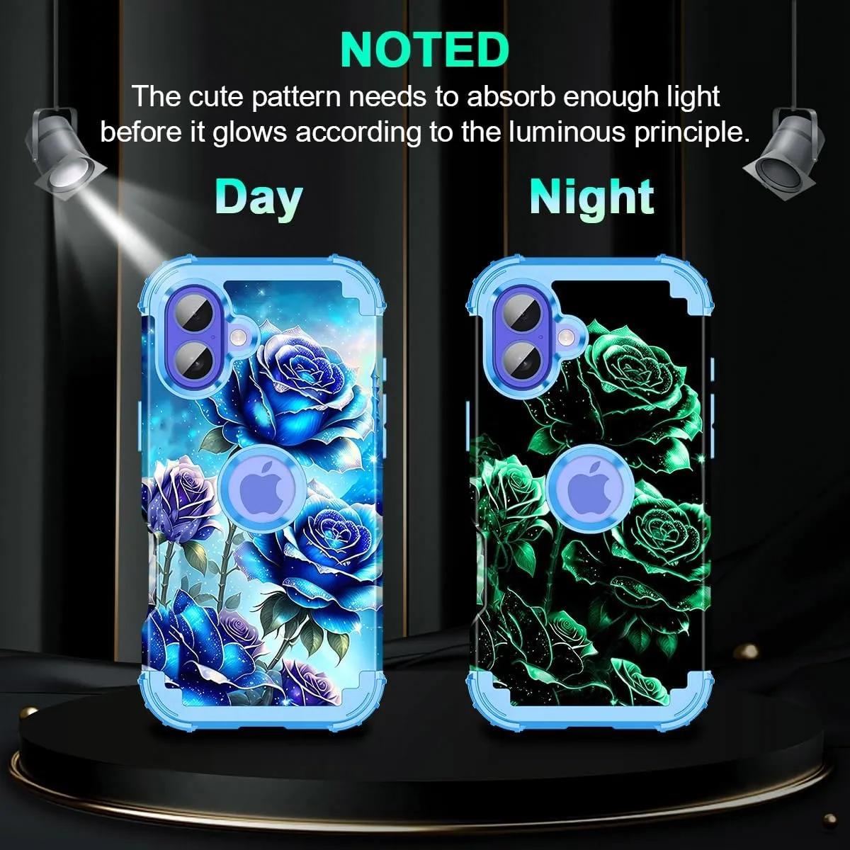 iPhone 16 Case Glow The Dark Three Layer Heavy Duty Shockproof Protection Hard Plastic Bumper Soft Silicone Case