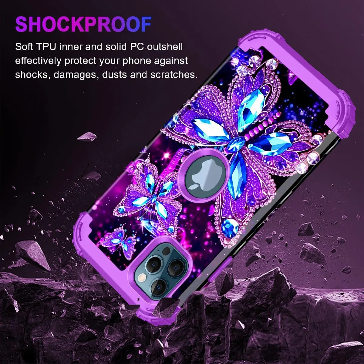 iPhone 16 Case Glow The Dark Three Layer Heavy Duty Shockproof Protection Hard Plastic Bumper Soft Silicone Case