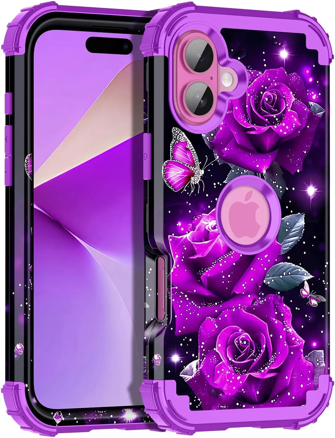 iPhone 16 Case Glow The Dark Three Layer Heavy Duty Shockproof Protection Hard Plastic Bumper Soft Silicone Case