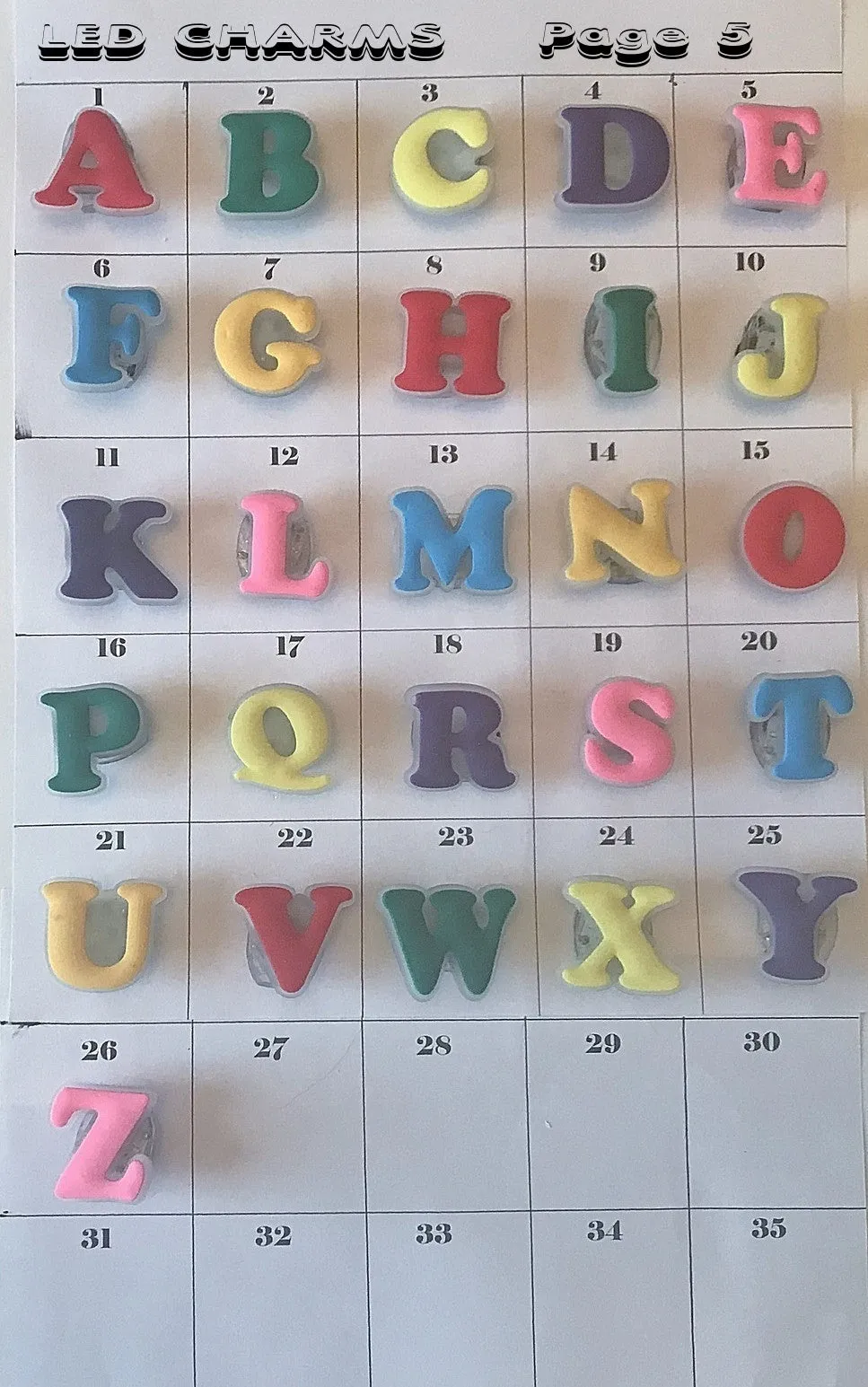 LED shoe charms letters and more-lights up, mushroom, snowman, cone, cat, cake