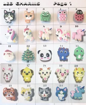 LED shoe charms-lights up, heart, bear, cat, dog, smile, mushroom, shark, unicorn, santa