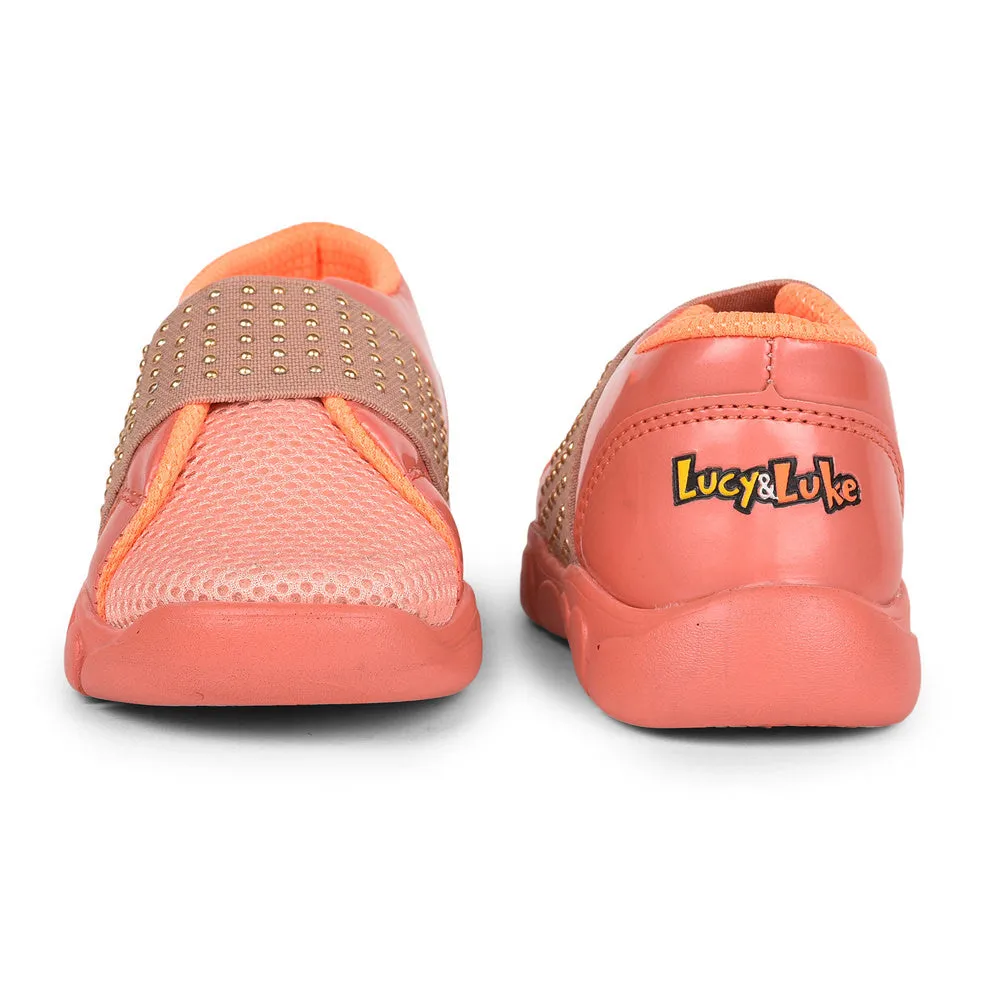 Lucy & Luke Casual Peach Non Lacing Shoes For Kids FLYNN-25 By Liberty