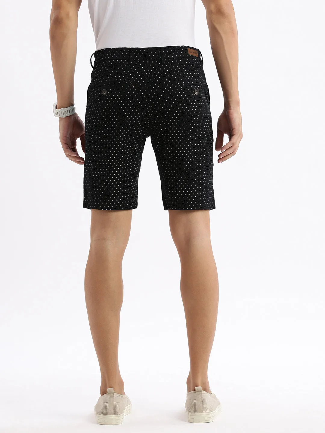 Men Geometric Black Cotton Shorts