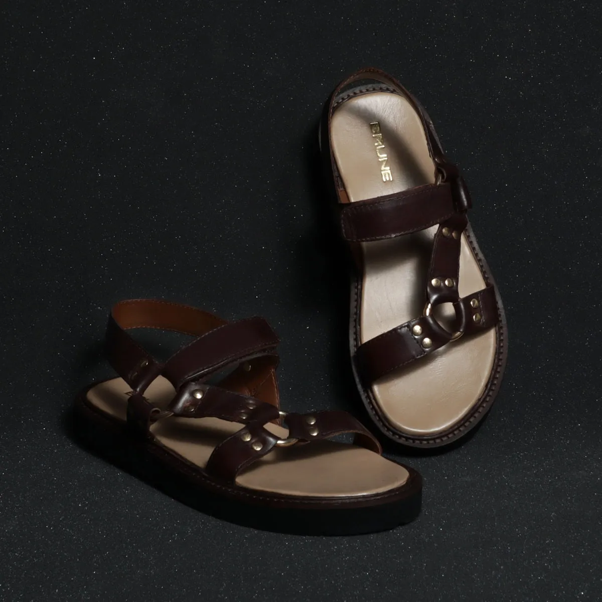 Men's Casual Sandals in Dark Brown Genuine Leather