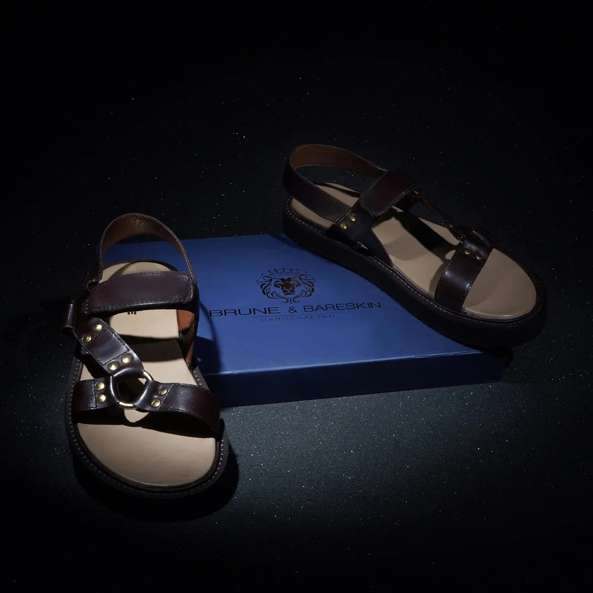 Men's Casual Sandals in Dark Brown Genuine Leather