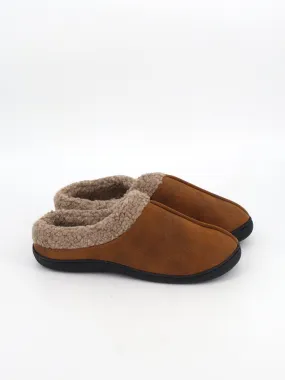 Men's Plain Faux Fur Slippers,Dark Brown
