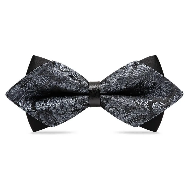 Men's Stalish Paisley Double Layers Pionted Bow Tie