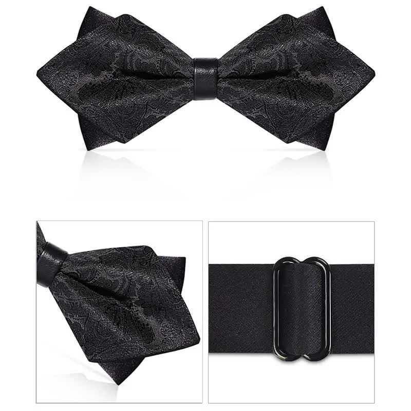 Men's Stalish Paisley Double Layers Pionted Bow Tie