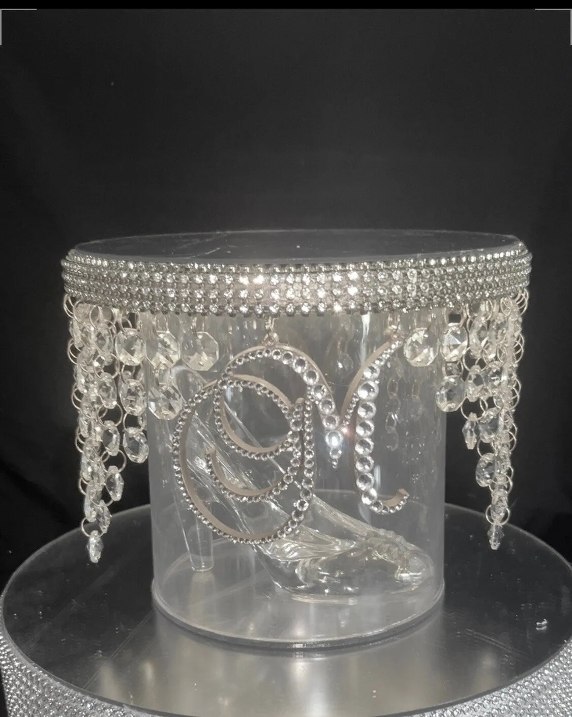 Monogram Glass slipper cake separator, shoe wedding cake separator 8" cake divider by Crystal wedding uk