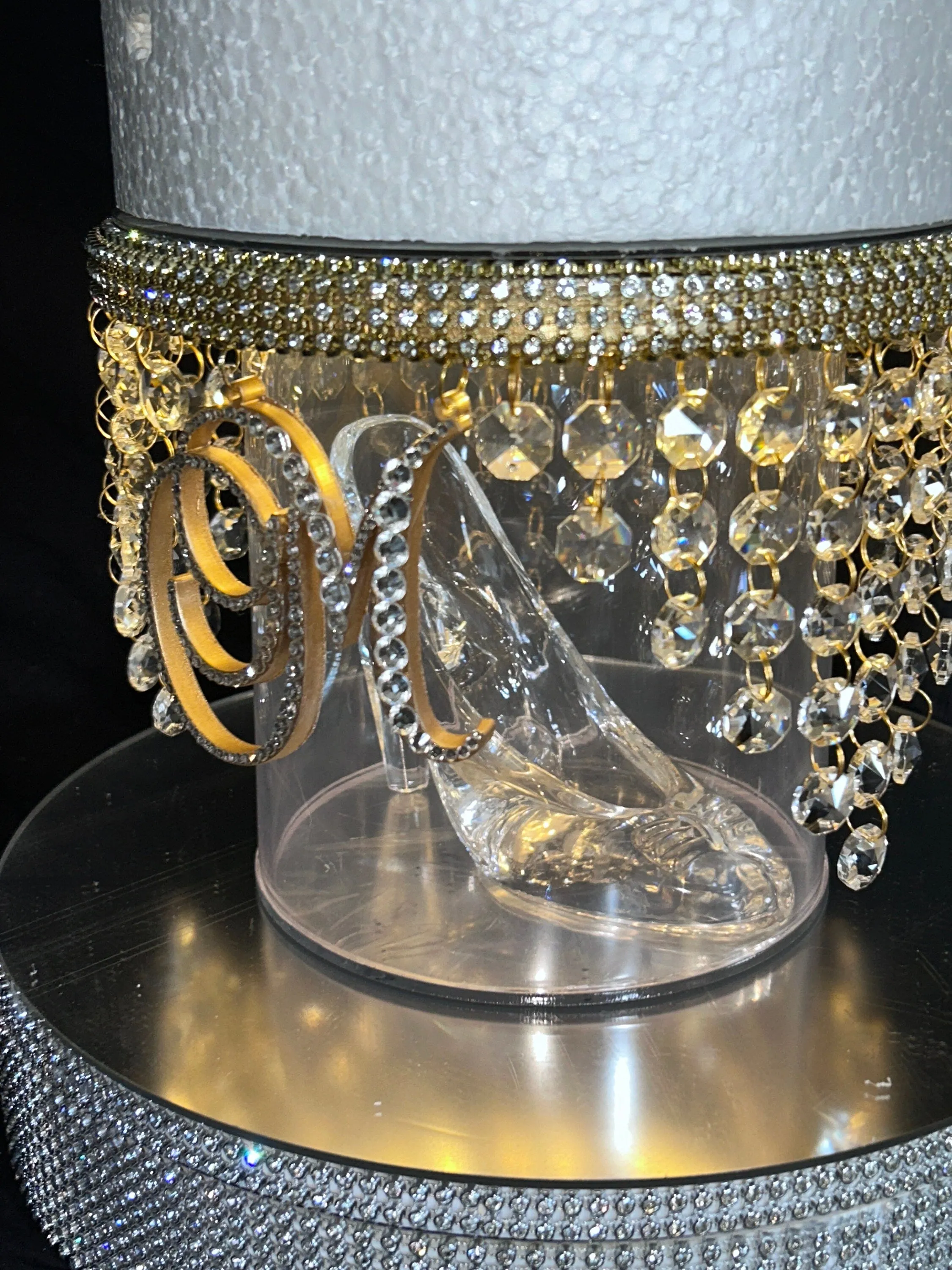 Monogram Glass slipper cake separator, shoe wedding cake separator 8" cake divider by Crystal wedding uk