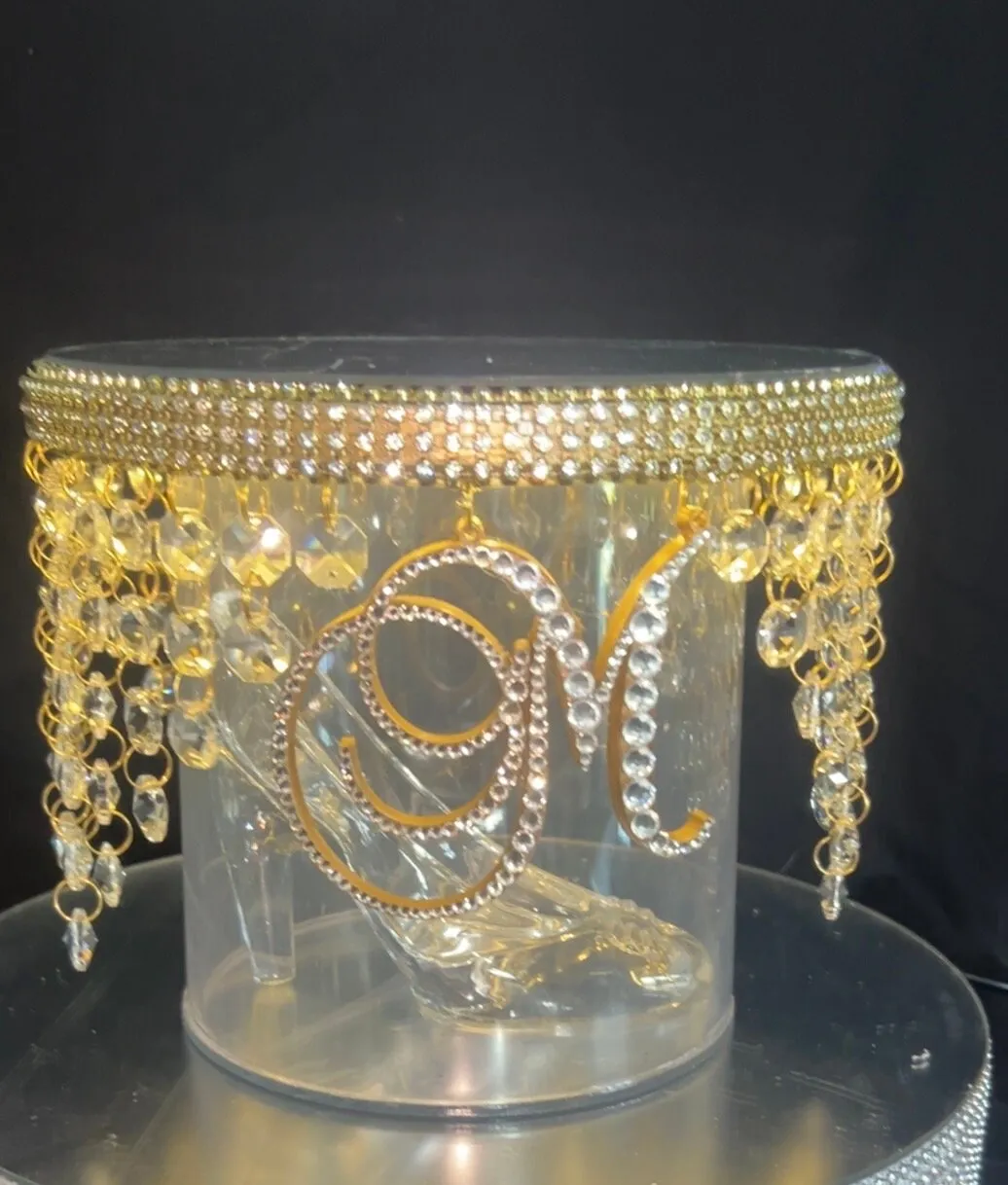 Monogram Glass slipper cake separator, shoe wedding cake separator 8" cake divider by Crystal wedding uk