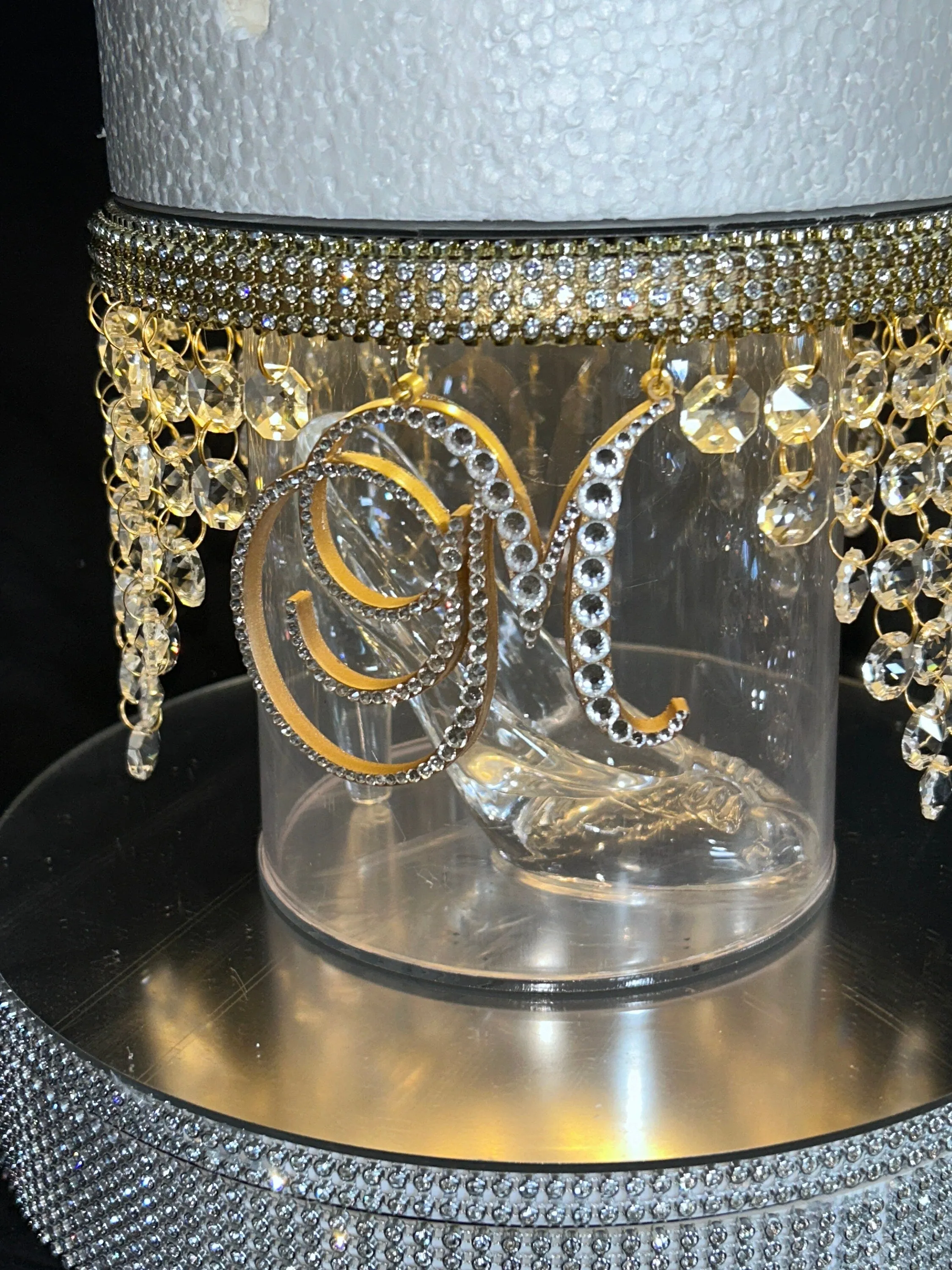 Monogram Glass slipper cake separator, shoe wedding cake separator 8" cake divider by Crystal wedding uk