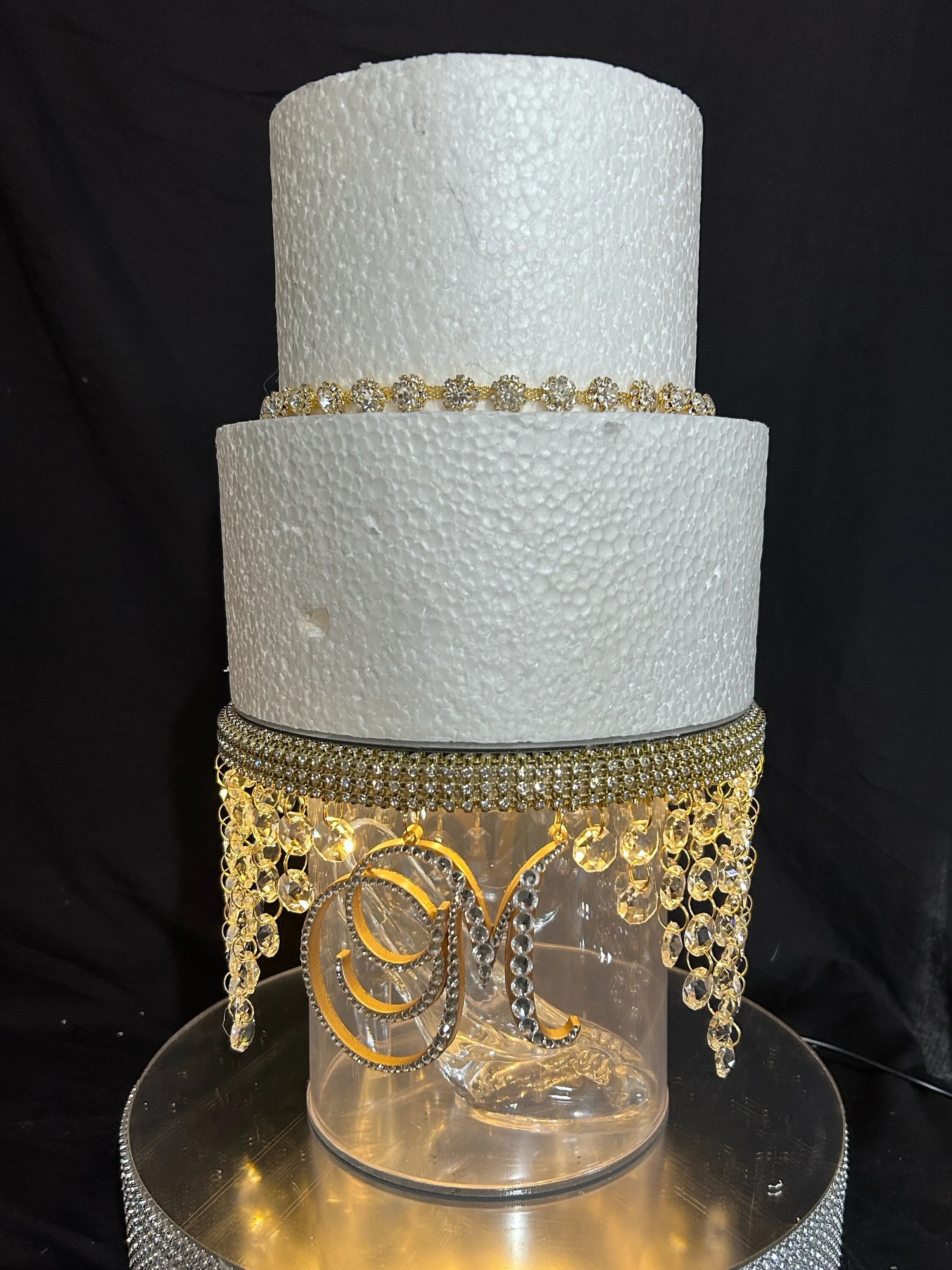 Monogram Glass slipper cake separator, shoe wedding cake separator 8" cake divider by Crystal wedding uk